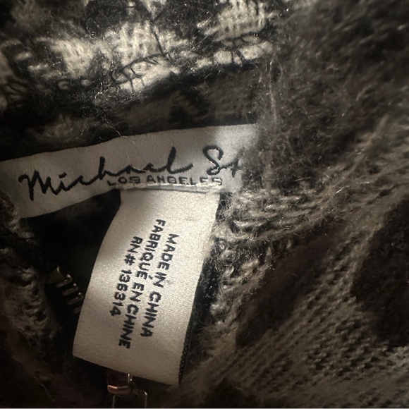 Michael Stars Leopard Print Zip Up Black and Gray Poncho with Fringe O/S - Picture 6 of 7